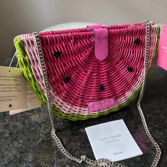 NWT Kate Spade Watermelon Picnic Perfect Crossbody Wicker bag purse - Picture 9 of 9